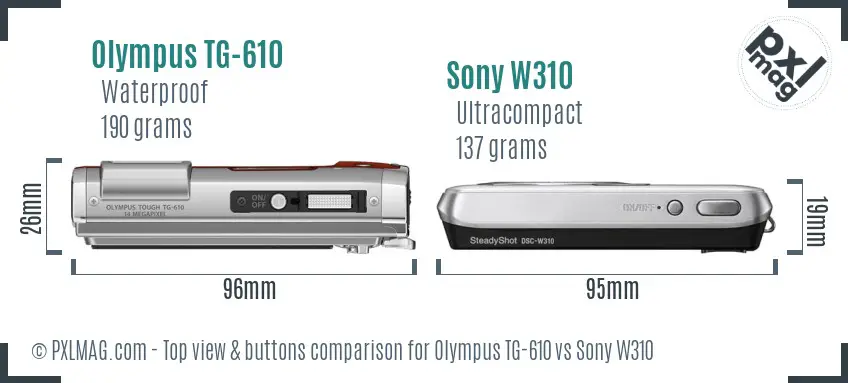 Olympus TG-610 vs Sony W310 top view buttons comparison