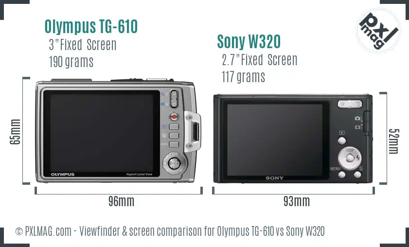 Olympus TG-610 vs Sony W320 Screen and Viewfinder comparison