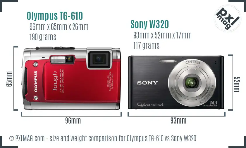 Olympus TG-610 vs Sony W320 size comparison