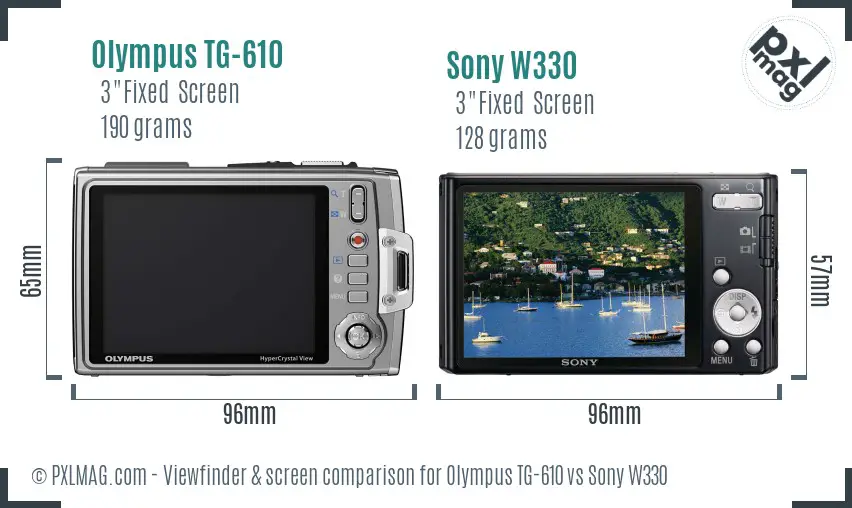 Olympus TG-610 vs Sony W330 Screen and Viewfinder comparison