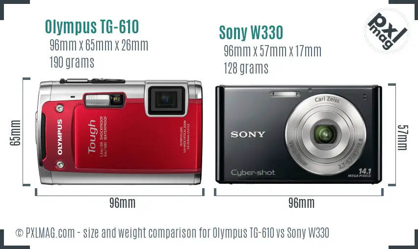 Olympus TG-610 vs Sony W330 size comparison