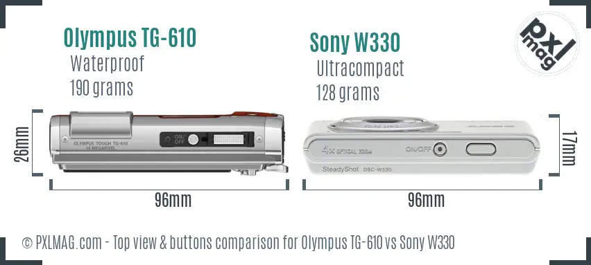 Olympus TG-610 vs Sony W330 top view buttons comparison