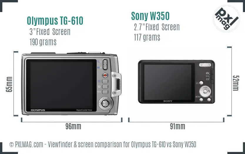 Olympus TG-610 vs Sony W350 Screen and Viewfinder comparison