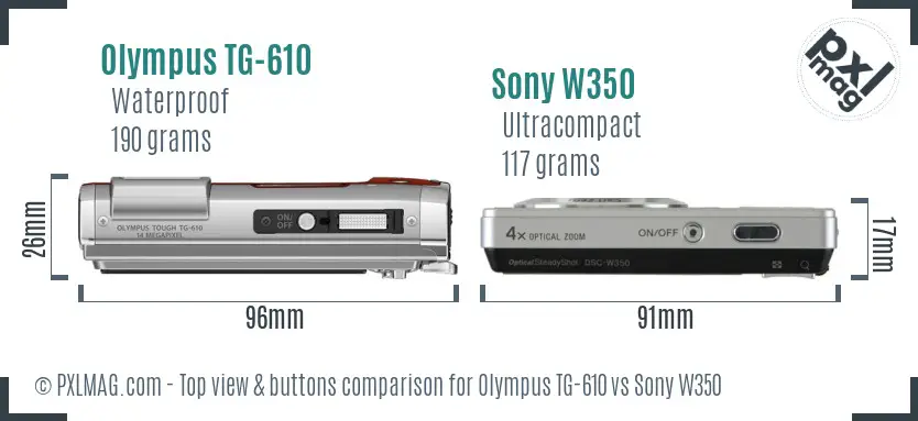 Olympus TG-610 vs Sony W350 top view buttons comparison