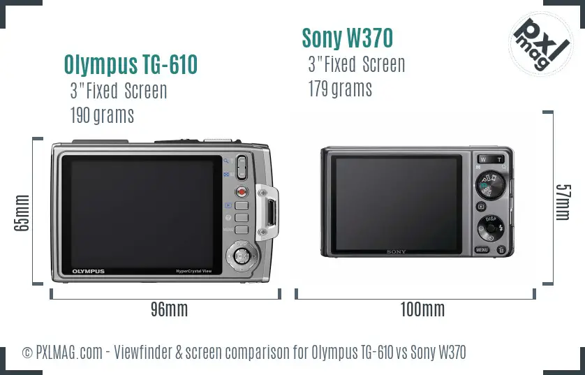 Olympus TG-610 vs Sony W370 Screen and Viewfinder comparison