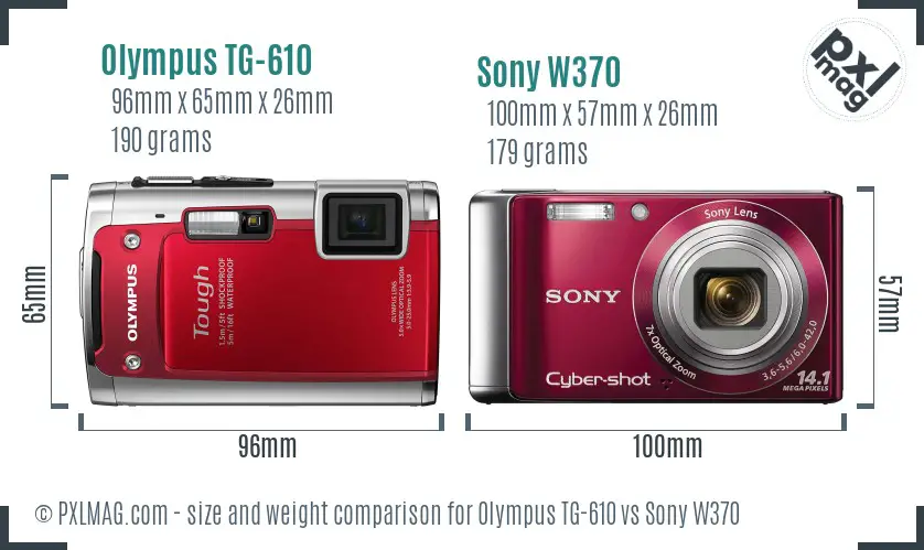 Olympus TG-610 vs Sony W370 size comparison