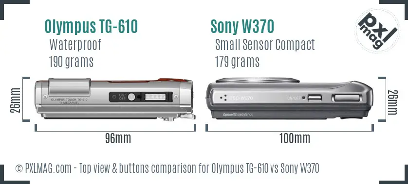 Olympus TG-610 vs Sony W370 top view buttons comparison
