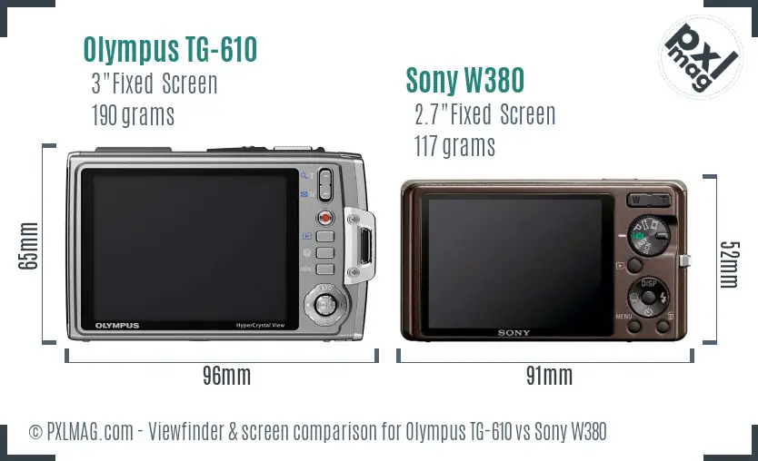 Olympus TG-610 vs Sony W380 Screen and Viewfinder comparison