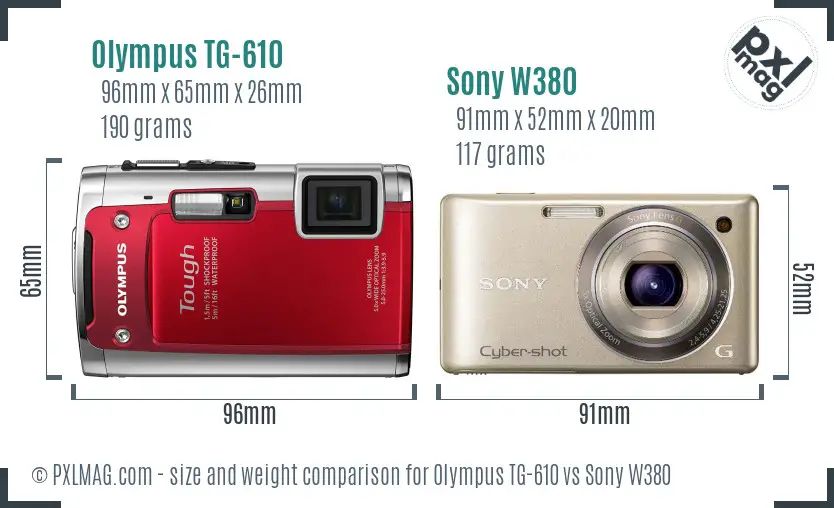 Olympus TG-610 vs Sony W380 size comparison