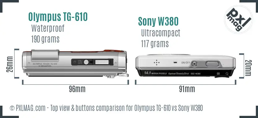 Olympus TG-610 vs Sony W380 top view buttons comparison