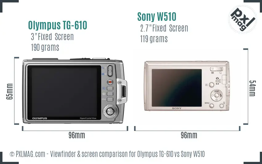 Olympus TG-610 vs Sony W510 Screen and Viewfinder comparison