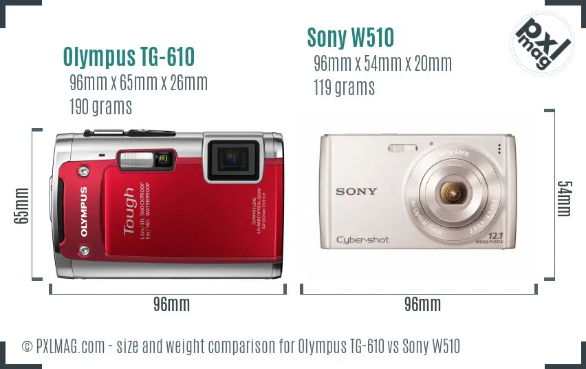 Olympus TG-610 vs Sony W510 size comparison