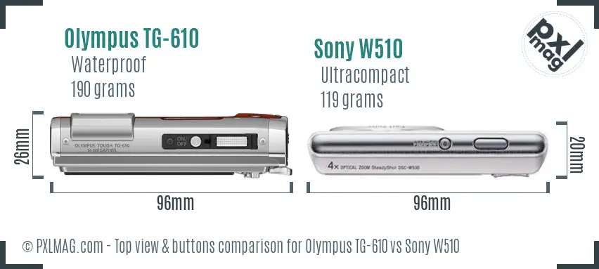 Olympus TG-610 vs Sony W510 top view buttons comparison