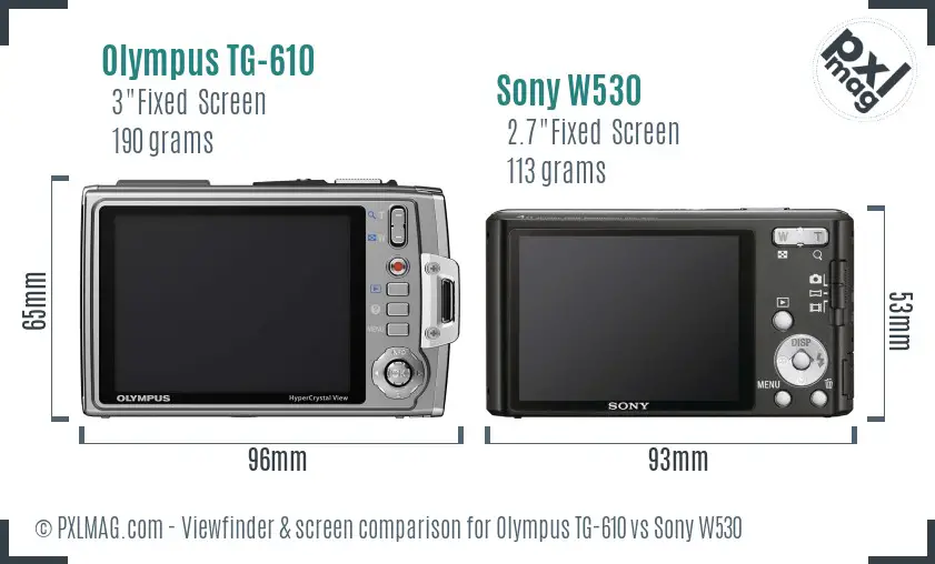 Olympus TG-610 vs Sony W530 Screen and Viewfinder comparison