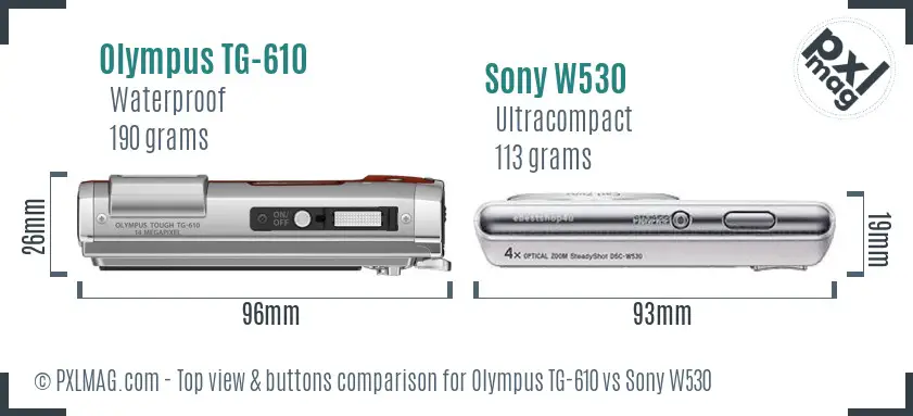 Olympus TG-610 vs Sony W530 top view buttons comparison
