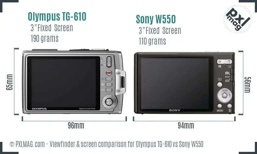 Olympus TG-610 vs Sony W550 Screen and Viewfinder comparison