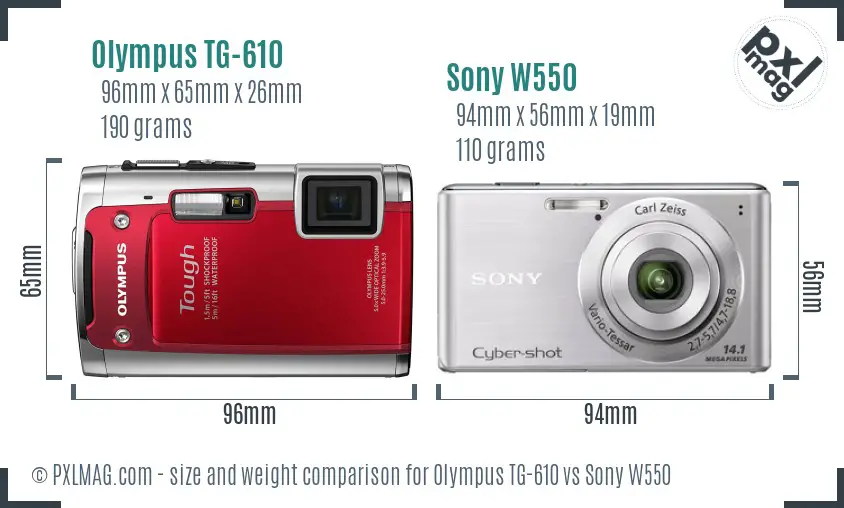 Olympus TG-610 vs Sony W550 size comparison