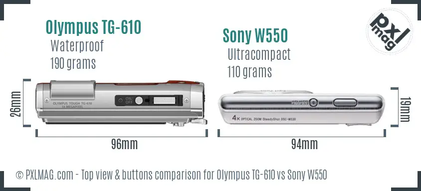 Olympus TG-610 vs Sony W550 top view buttons comparison