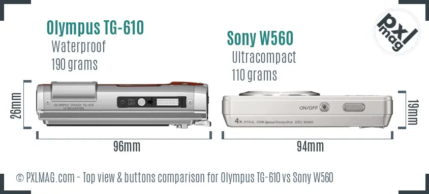 Olympus TG-610 vs Sony W560 top view buttons comparison