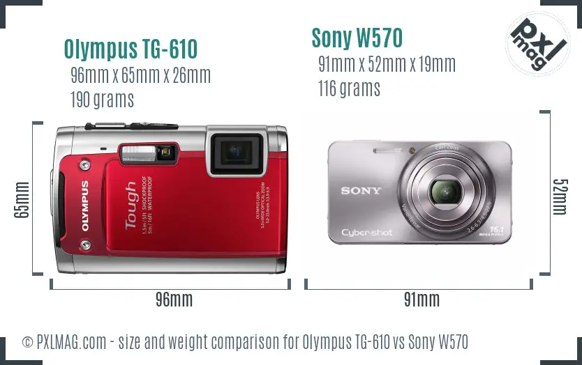 Olympus TG-610 vs Sony W570 size comparison