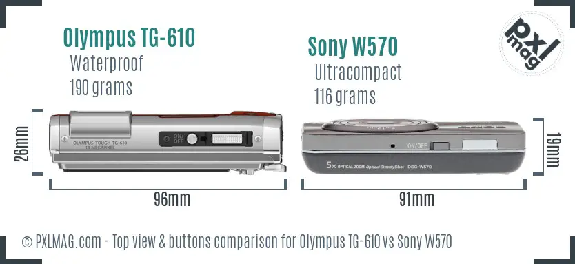 Olympus TG-610 vs Sony W570 top view buttons comparison