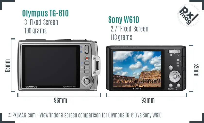 Olympus TG-610 vs Sony W610 Screen and Viewfinder comparison