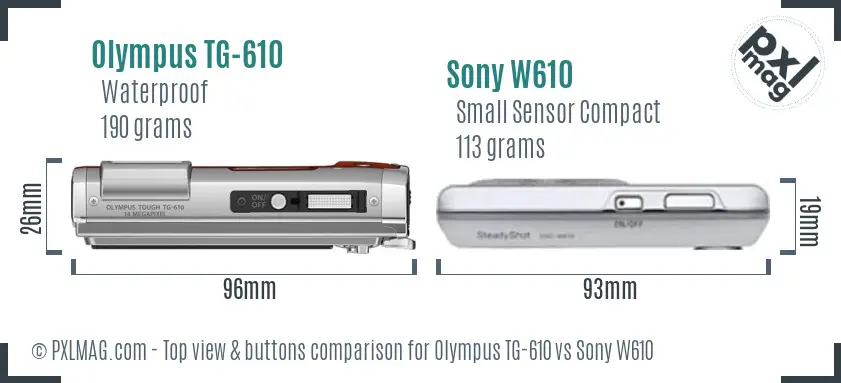 Olympus TG-610 vs Sony W610 top view buttons comparison