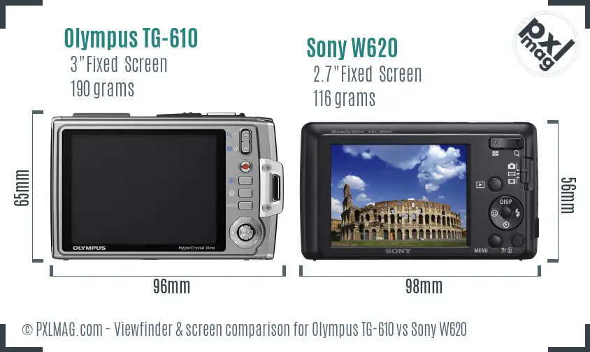 Olympus TG-610 vs Sony W620 Screen and Viewfinder comparison