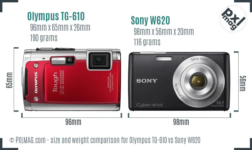 Olympus TG-610 vs Sony W620 size comparison