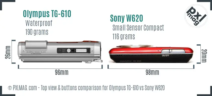 Olympus TG-610 vs Sony W620 top view buttons comparison