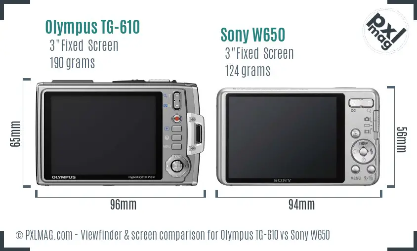 Olympus TG-610 vs Sony W650 Screen and Viewfinder comparison