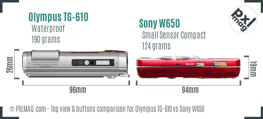 Olympus TG-610 vs Sony W650 top view buttons comparison