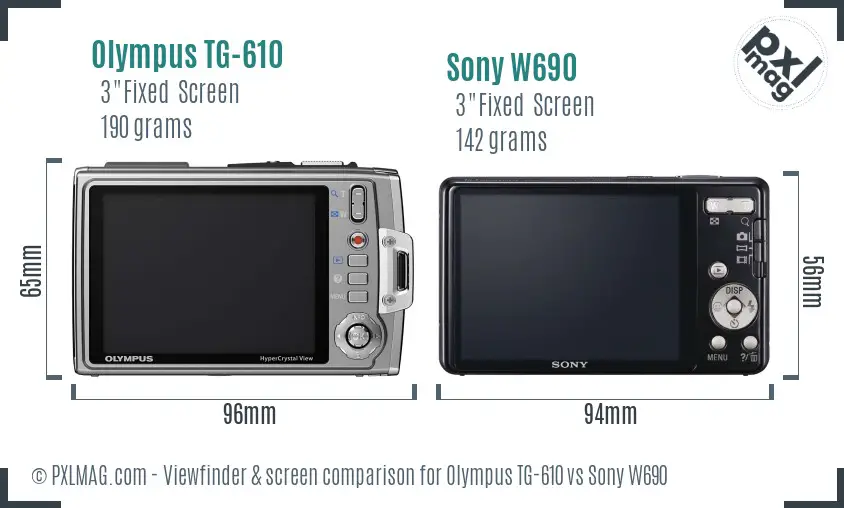 Olympus TG-610 vs Sony W690 Screen and Viewfinder comparison