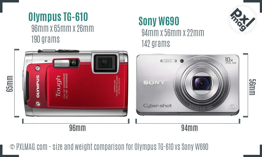 Olympus TG-610 vs Sony W690 size comparison