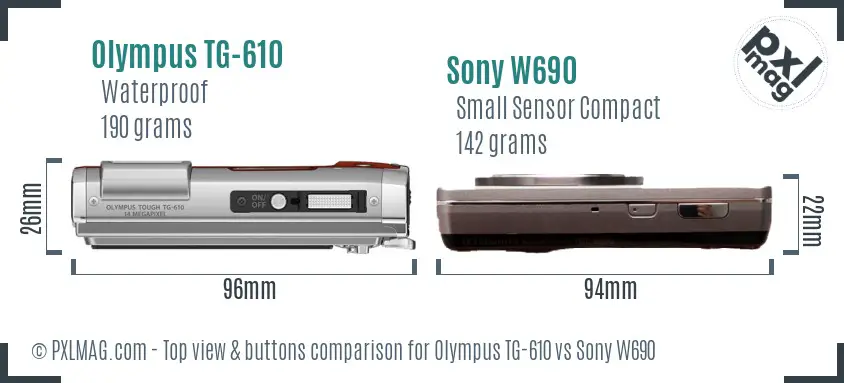 Olympus TG-610 vs Sony W690 top view buttons comparison