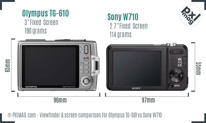 Olympus TG-610 vs Sony W710 Screen and Viewfinder comparison