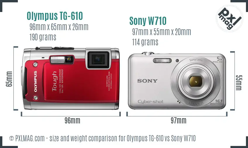 Olympus TG-610 vs Sony W710 size comparison