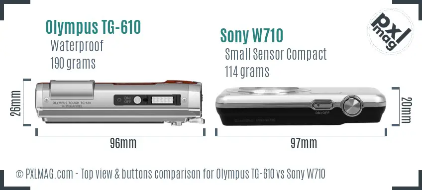 Olympus TG-610 vs Sony W710 top view buttons comparison