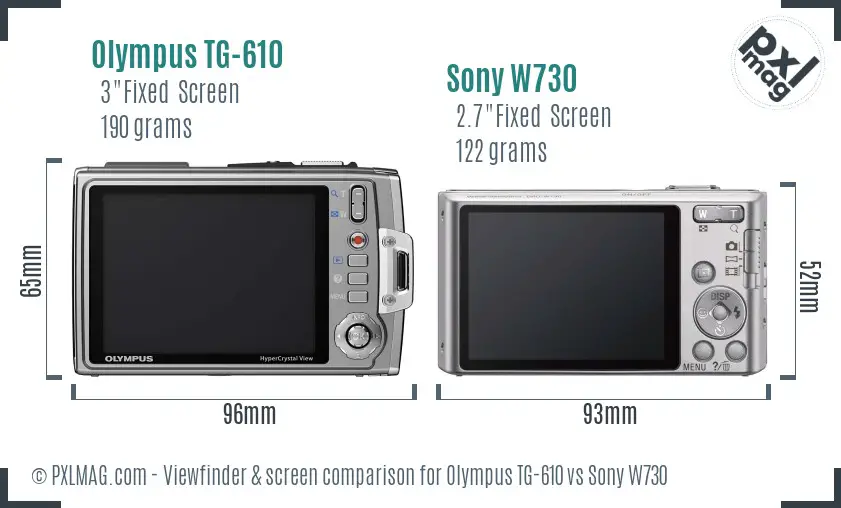 Olympus TG-610 vs Sony W730 Screen and Viewfinder comparison