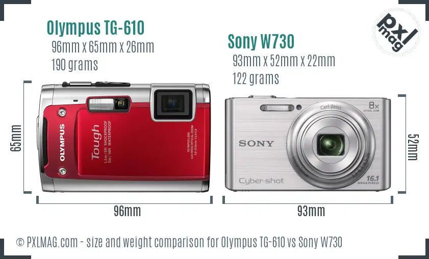 Olympus TG-610 vs Sony W730 size comparison