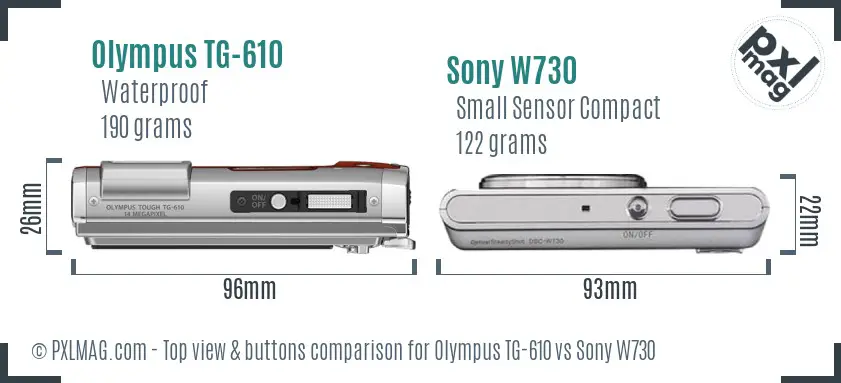 Olympus TG-610 vs Sony W730 top view buttons comparison