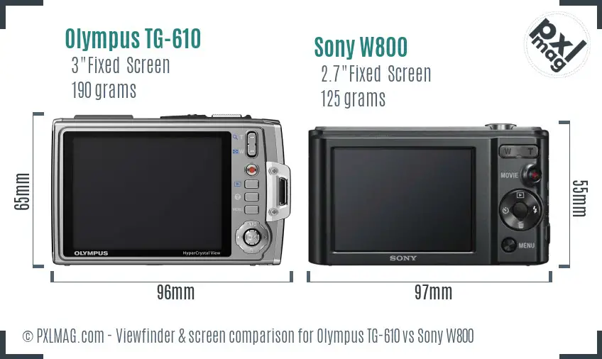 Olympus TG-610 vs Sony W800 Screen and Viewfinder comparison
