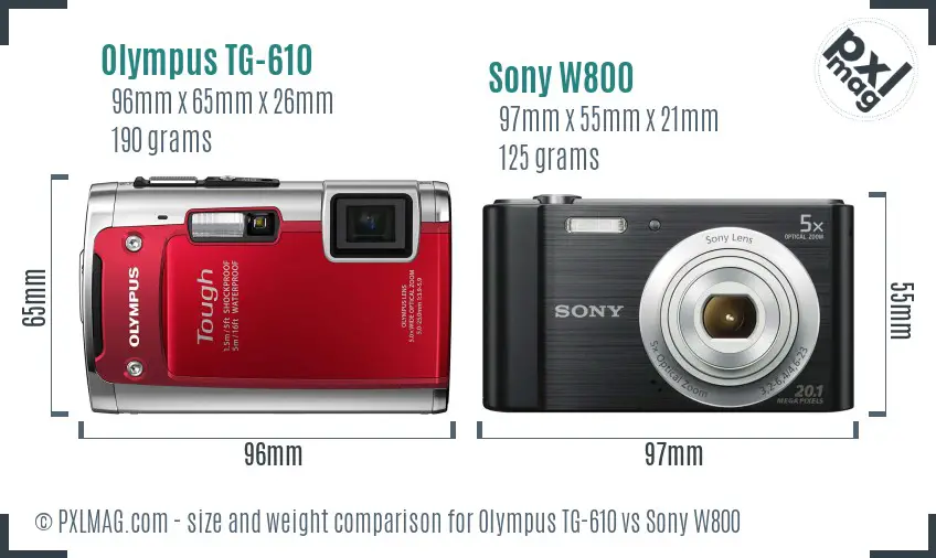 Olympus TG-610 vs Sony W800 size comparison