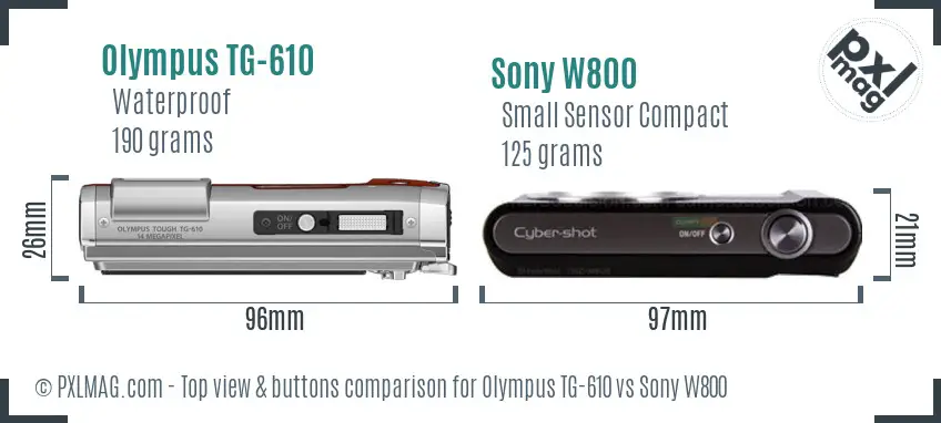 Olympus TG-610 vs Sony W800 top view buttons comparison