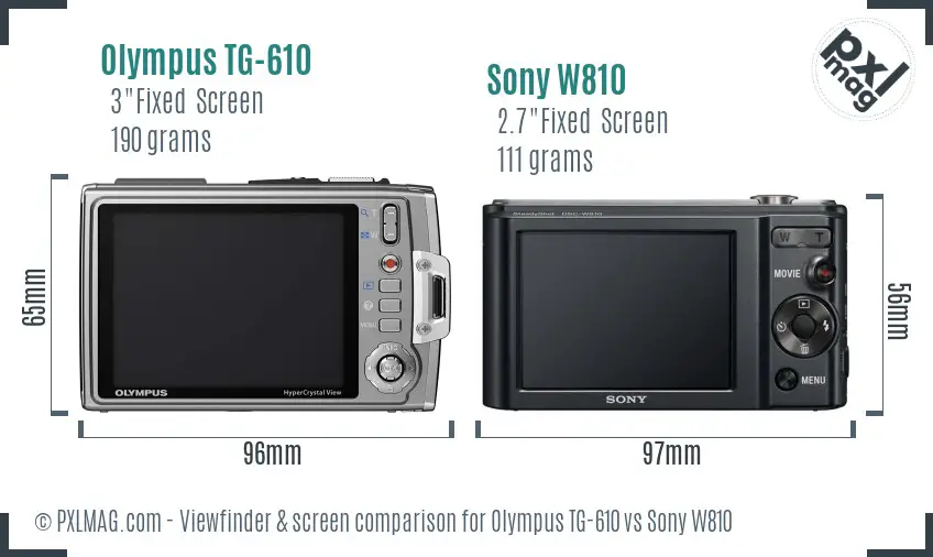 Olympus TG-610 vs Sony W810 Screen and Viewfinder comparison