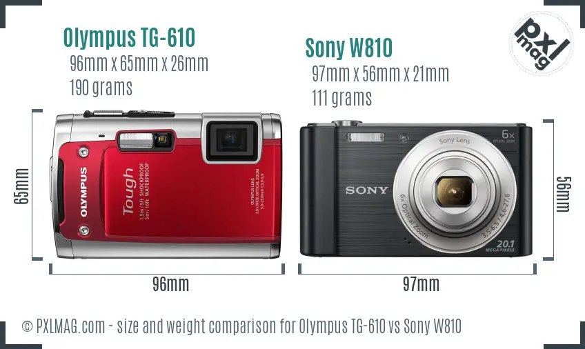 Olympus TG-610 vs Sony W810 size comparison