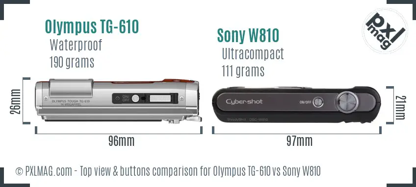 Olympus TG-610 vs Sony W810 top view buttons comparison