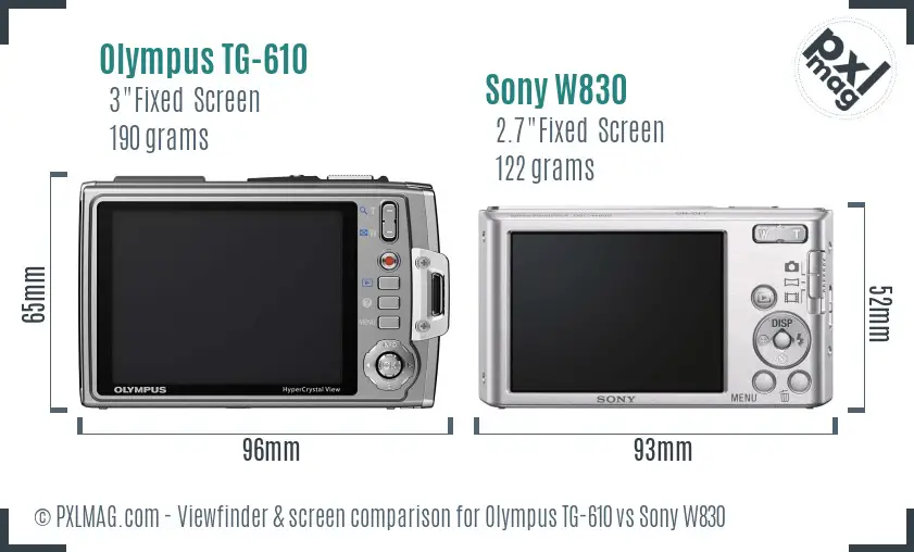 Olympus TG-610 vs Sony W830 Screen and Viewfinder comparison