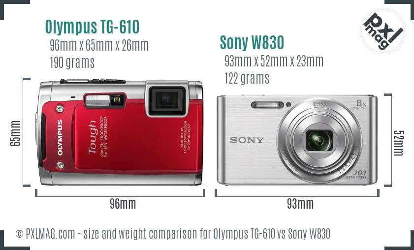 Olympus TG-610 vs Sony W830 size comparison