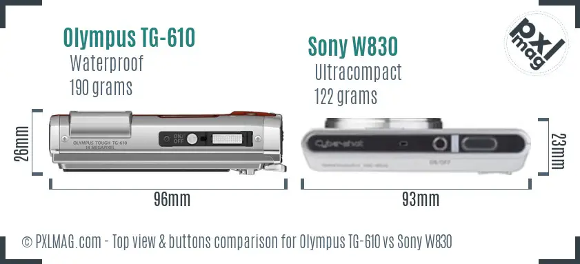 Olympus TG-610 vs Sony W830 top view buttons comparison